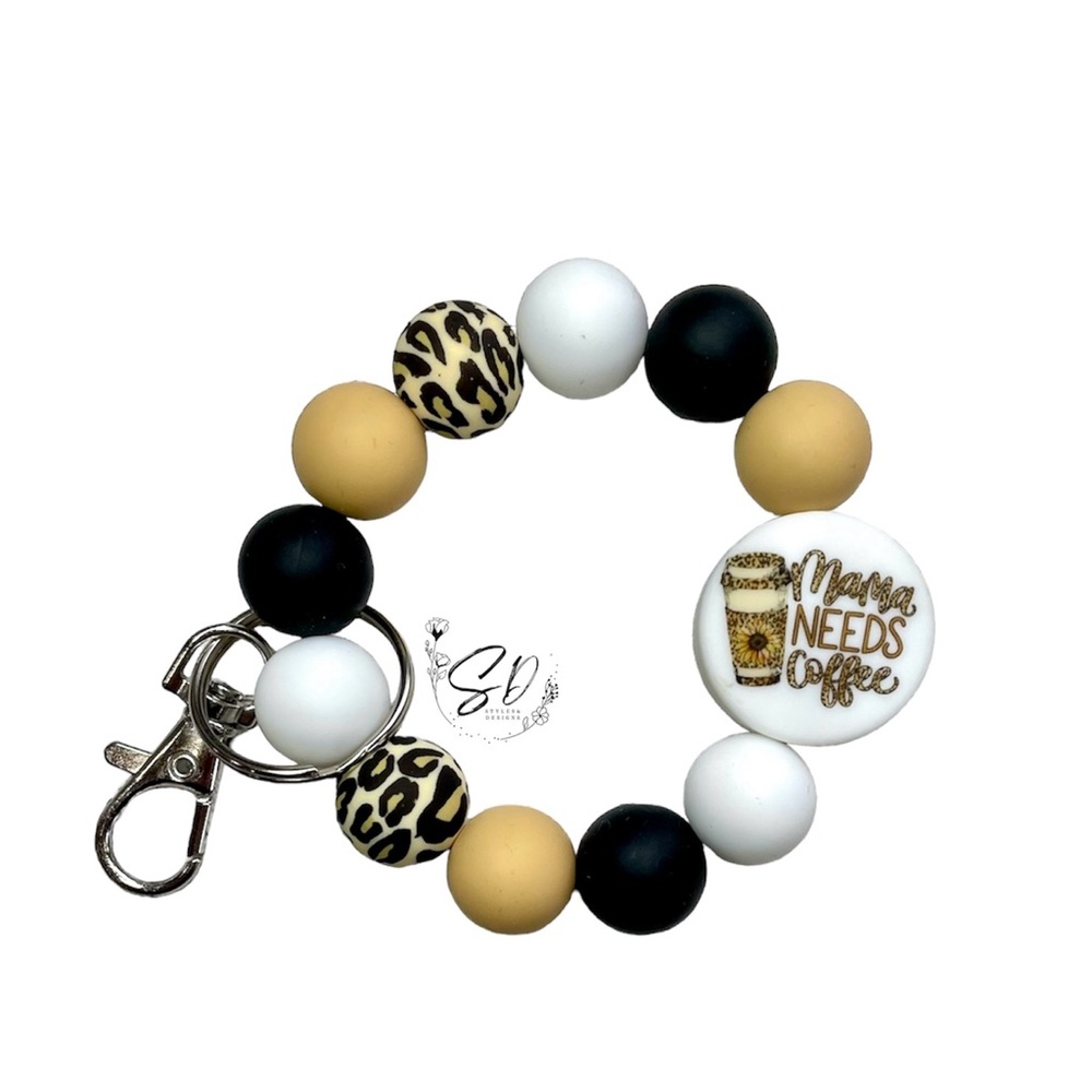 Extra Small silicone wristlet keychain, Mama needs coffee